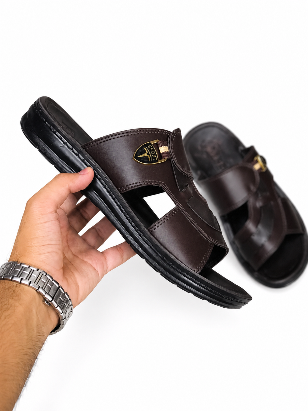 Waterproof premium Leather Slides