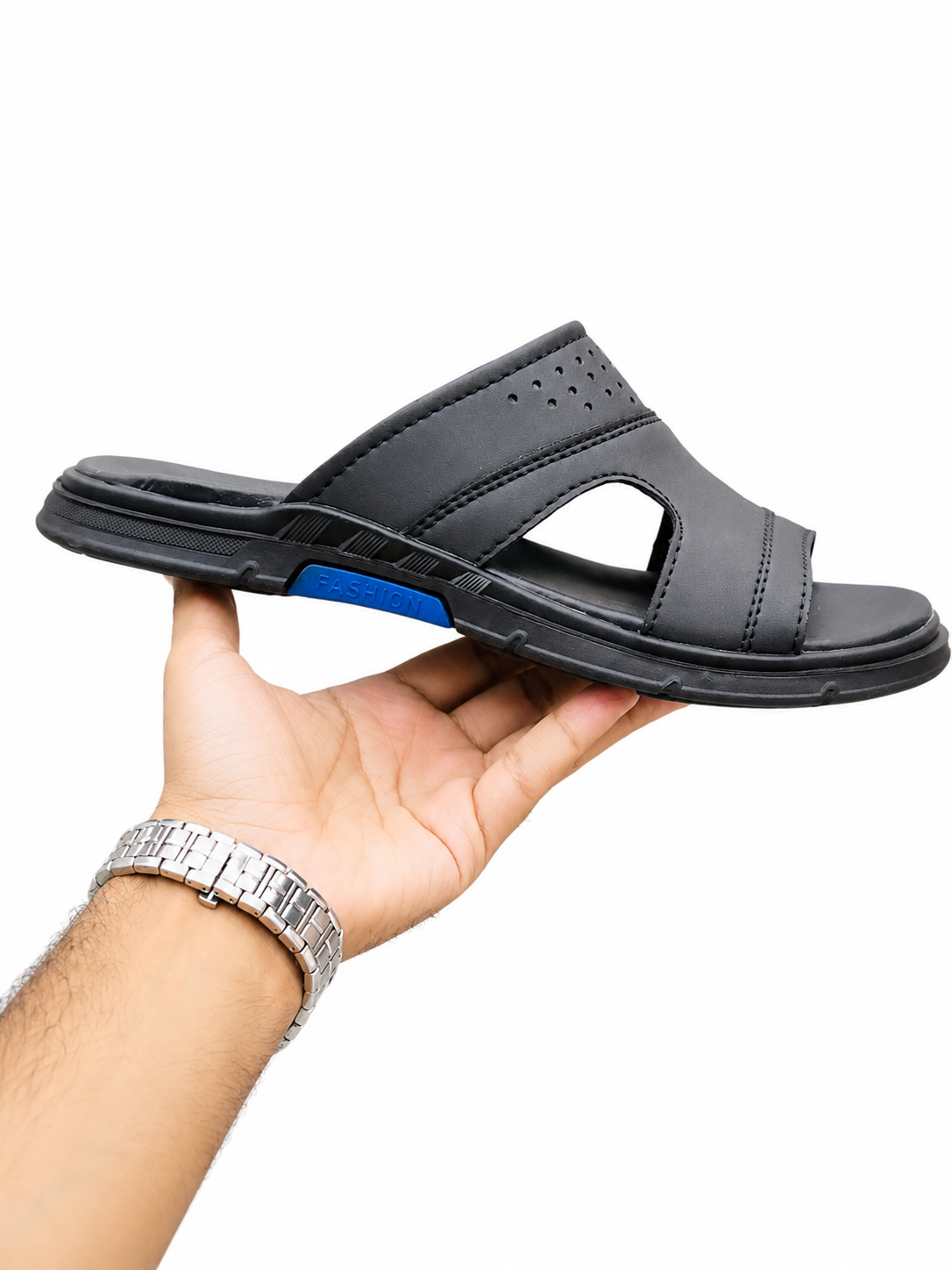 Leather Men's Comfort Slides – Black and Brown