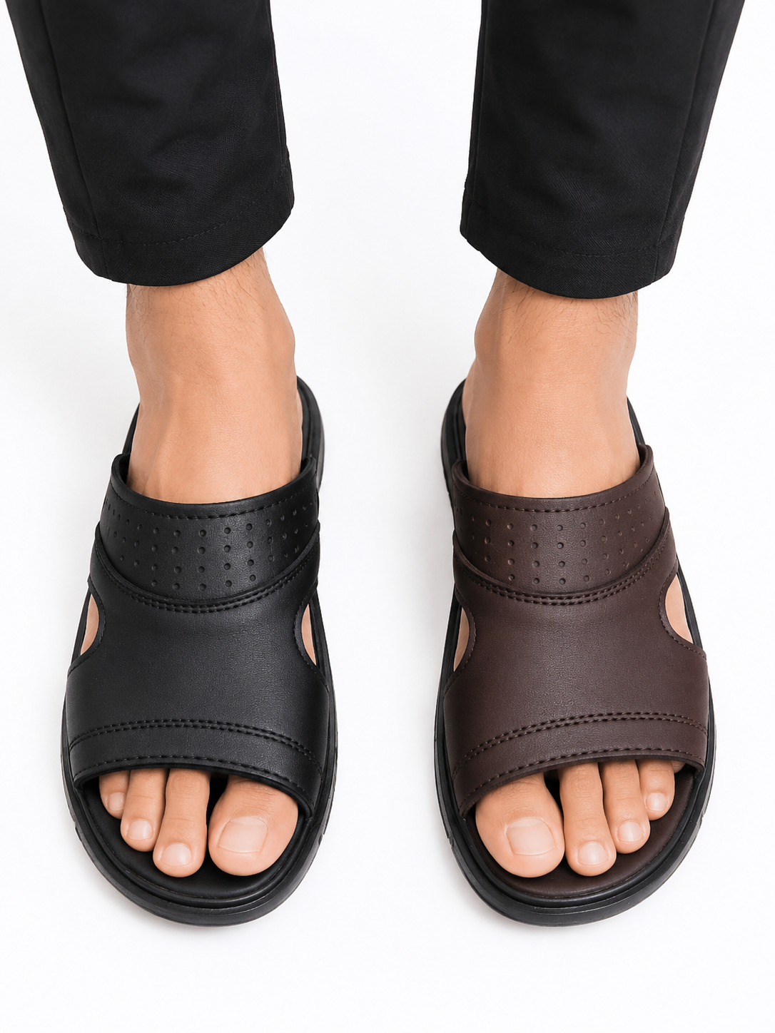 Leather Men's Comfort Slides – Black and Brown
